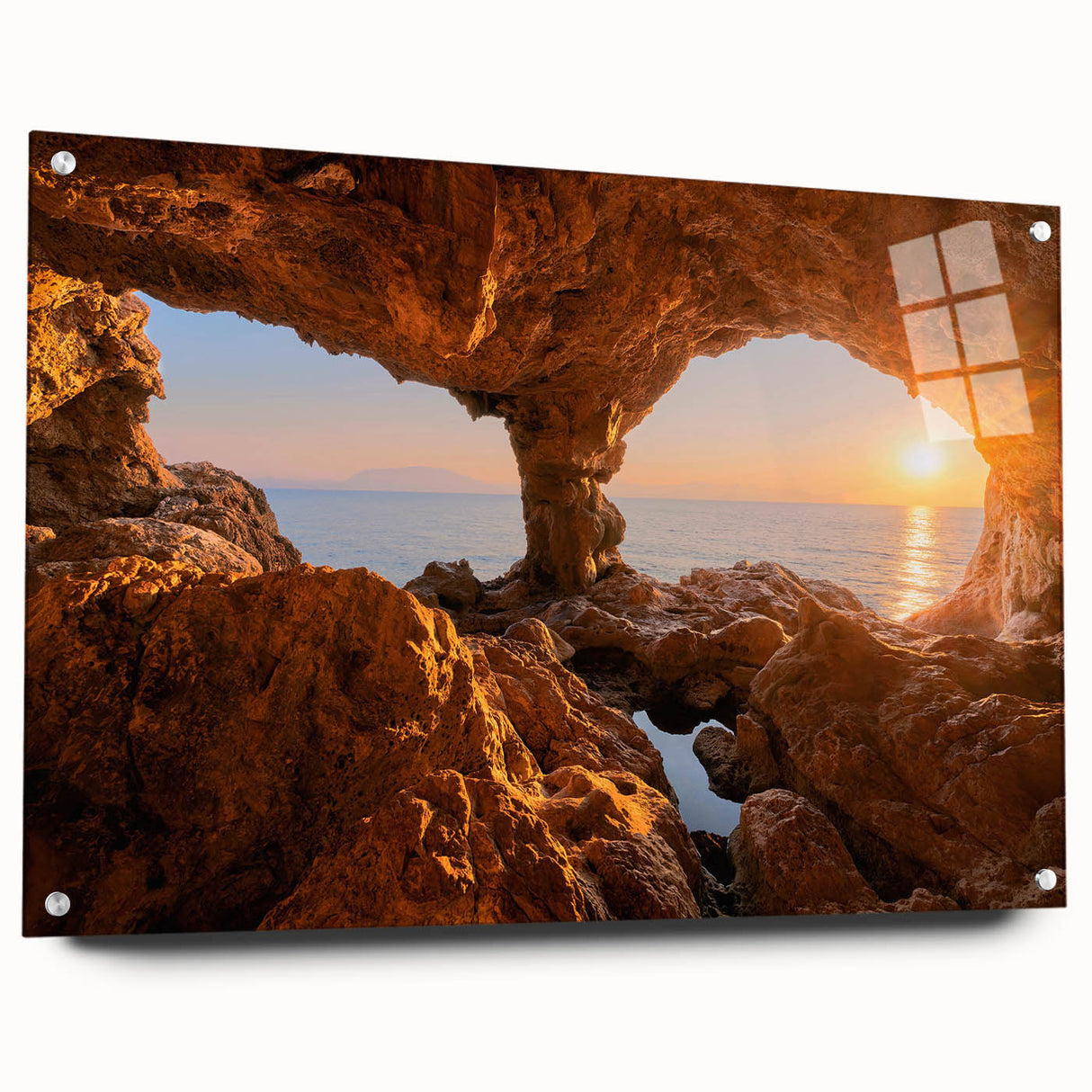 Acrylic print of a Sicilian landscape in muted earth tones, suitable for dining room or bedroom decor.