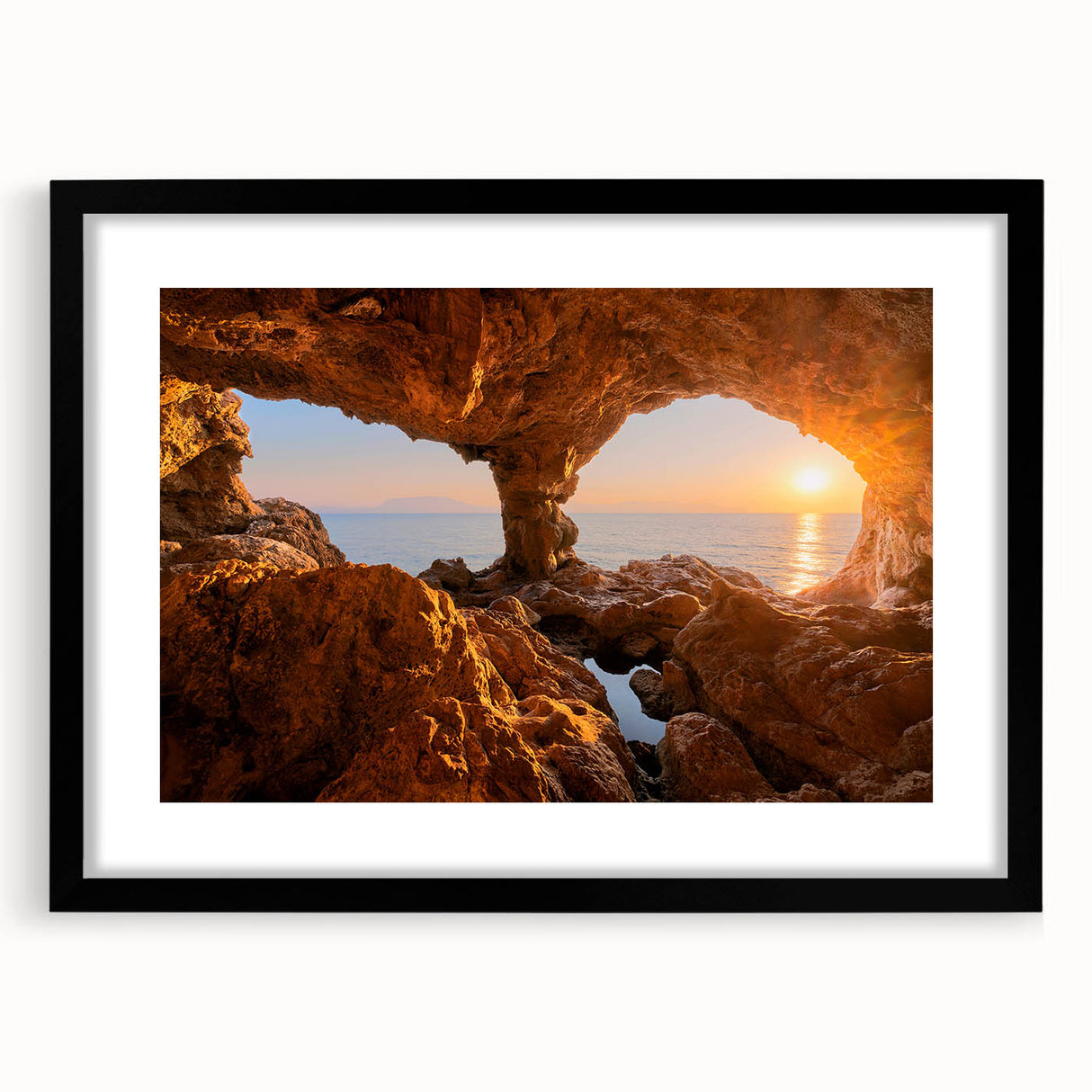 Extra large, textured abstract art print of a colorful Sicilian landscape on a black framed canvas.