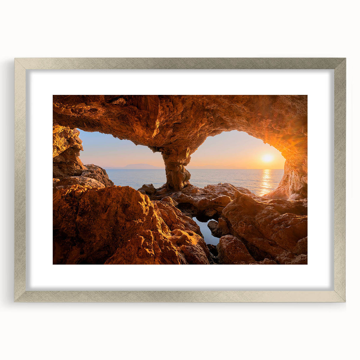 Extra large abstract art print of a Sicilian landscape in textured, muted earth tones on a framed canvas.