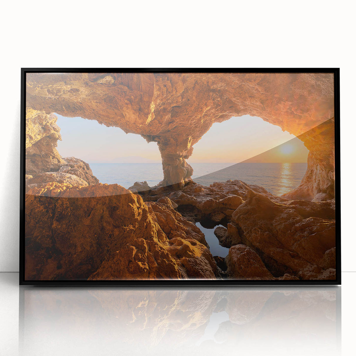 Large abstract wall art depicting a Sicilian landscape in muted earth tones on a framed acrylic.