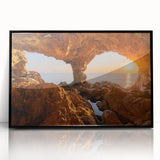 Large abstract wall art depicting a Sicilian landscape in muted earth tones on a framed acrylic.