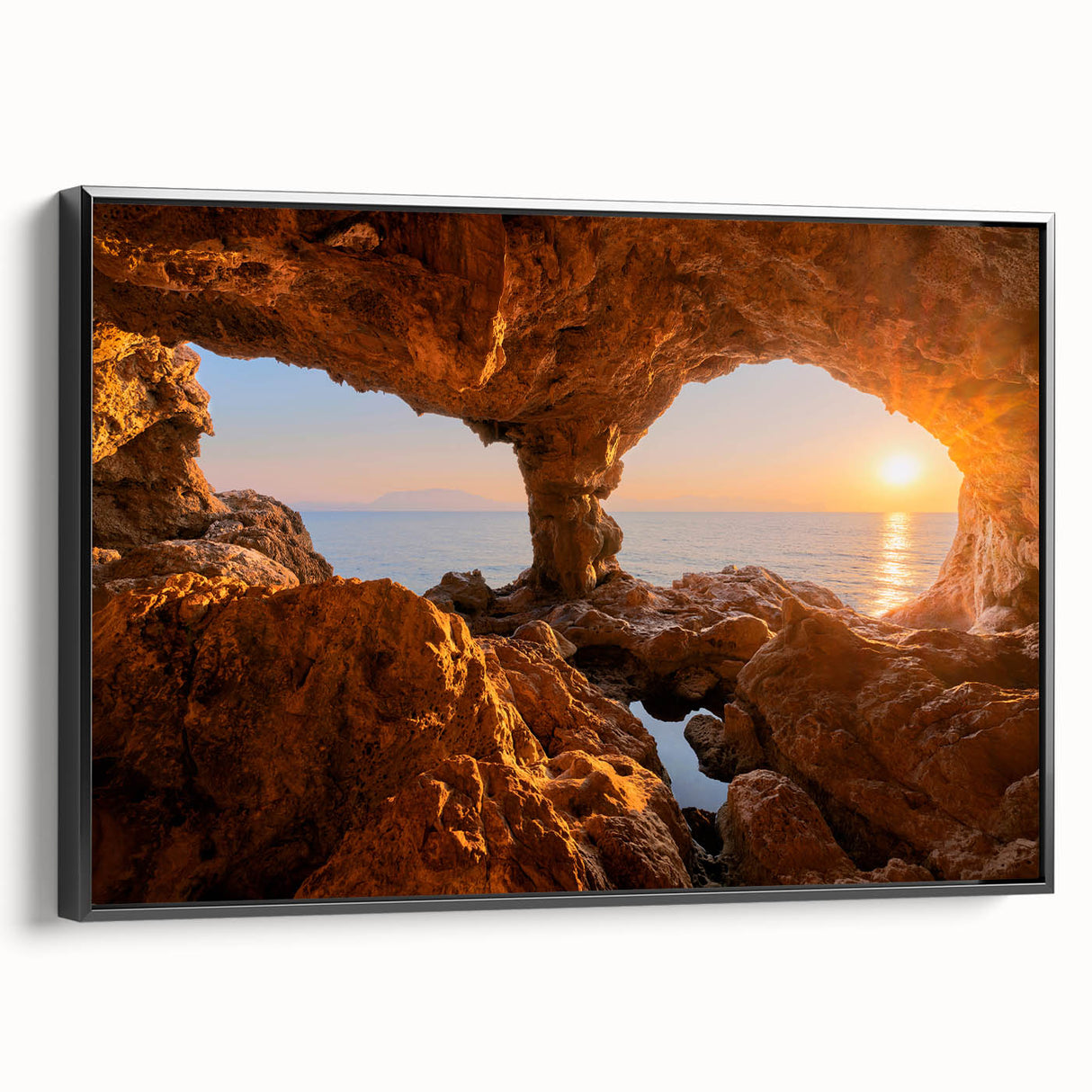 Black and white framed canvas featuring a vintage landscape painting of Sicilian scenery, ideal for bedroom decor.