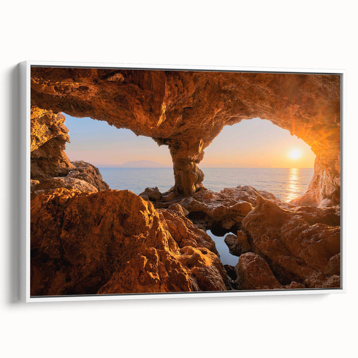 Vintage poster art of a Sicilian landscape on a framed canvas, featuring vibrant colors, ideal for living room decor.