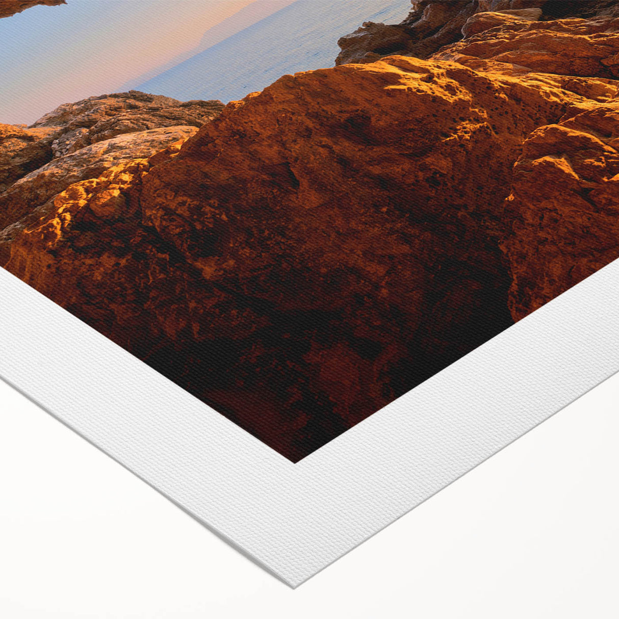 Art deco poster of Sicilian landscape in muted earth tones on rolled canvas, suitable for dining room decor.