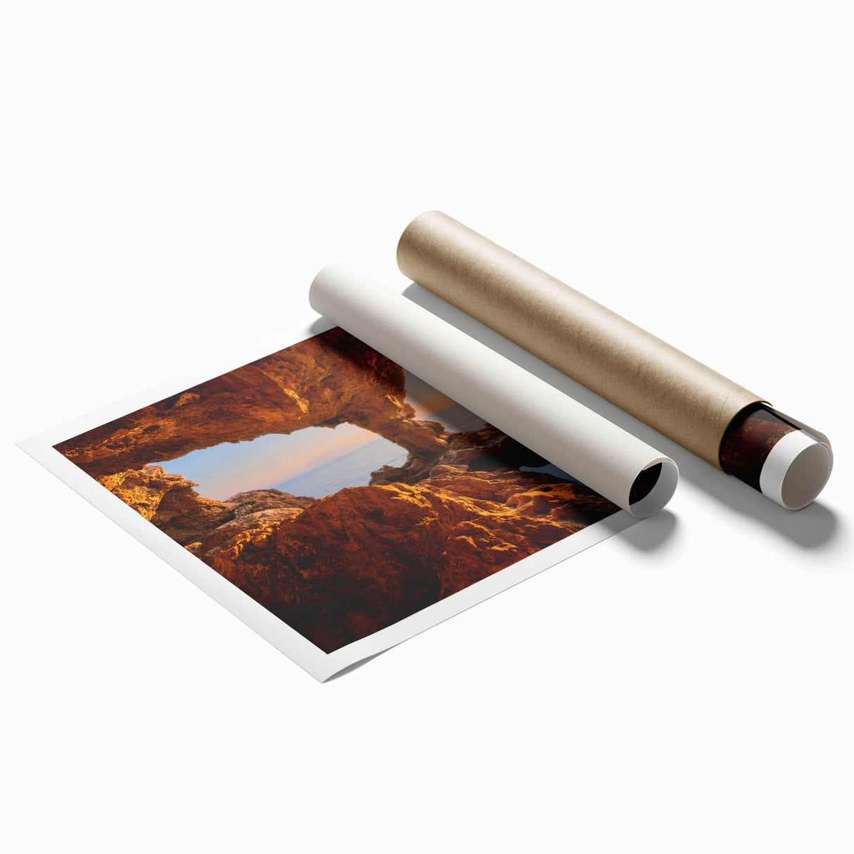 Extra large rolled print depicting a serene Sicilian landscape with vibrant floral elements.