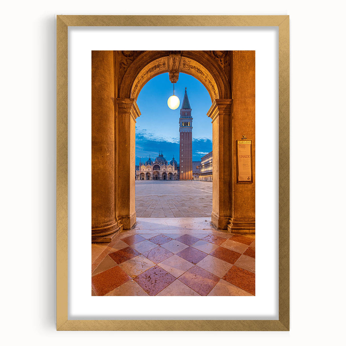 Abstract art print of Venice scenery in muted watercolor tones on a framed canvas, ideal for dining room decor.