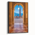 Black and white framed canvas of Venice landscape, vintage poster style, ideal for bedroom wall decor.