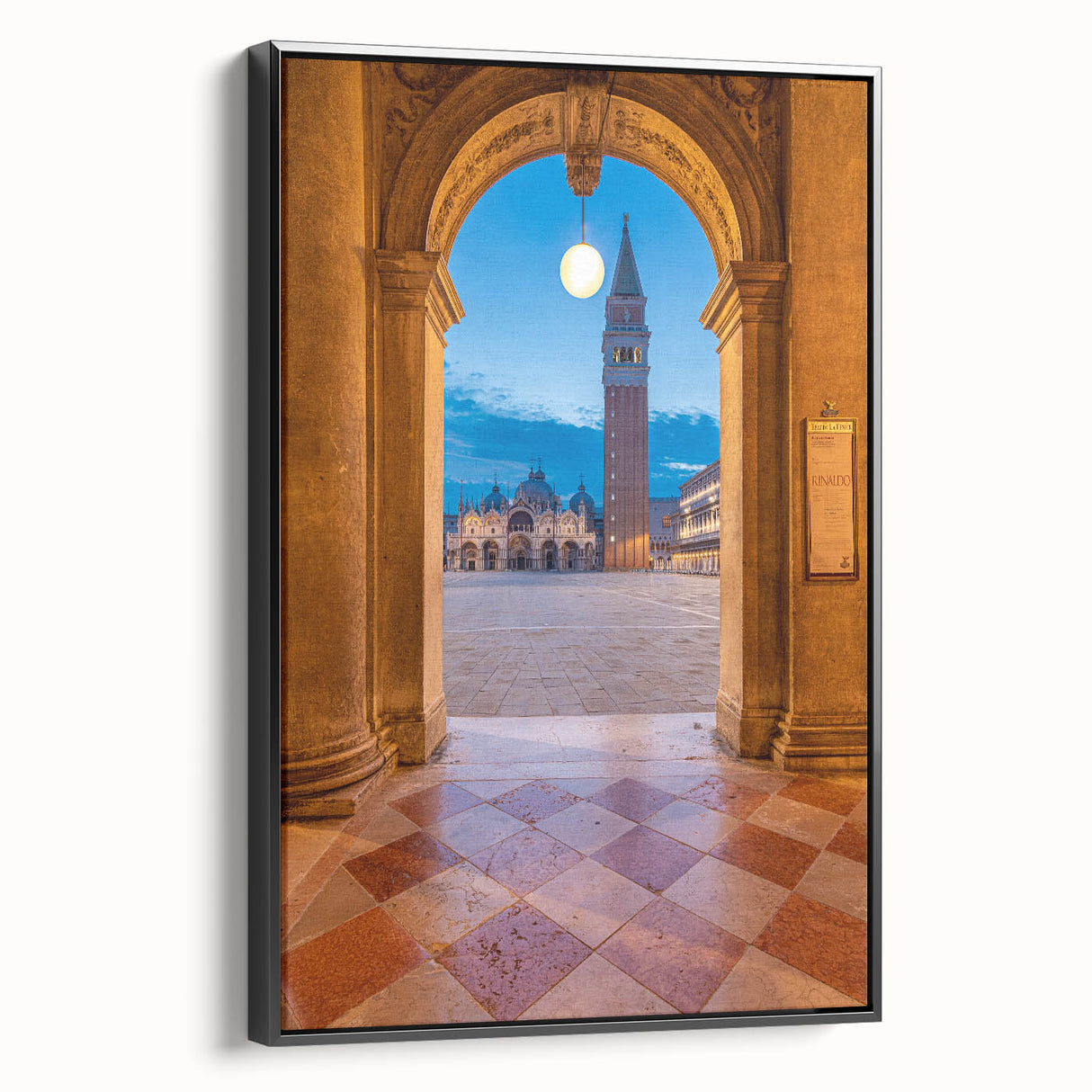 Black and white framed canvas of Venice landscape, vintage poster style, ideal for bedroom wall decor.