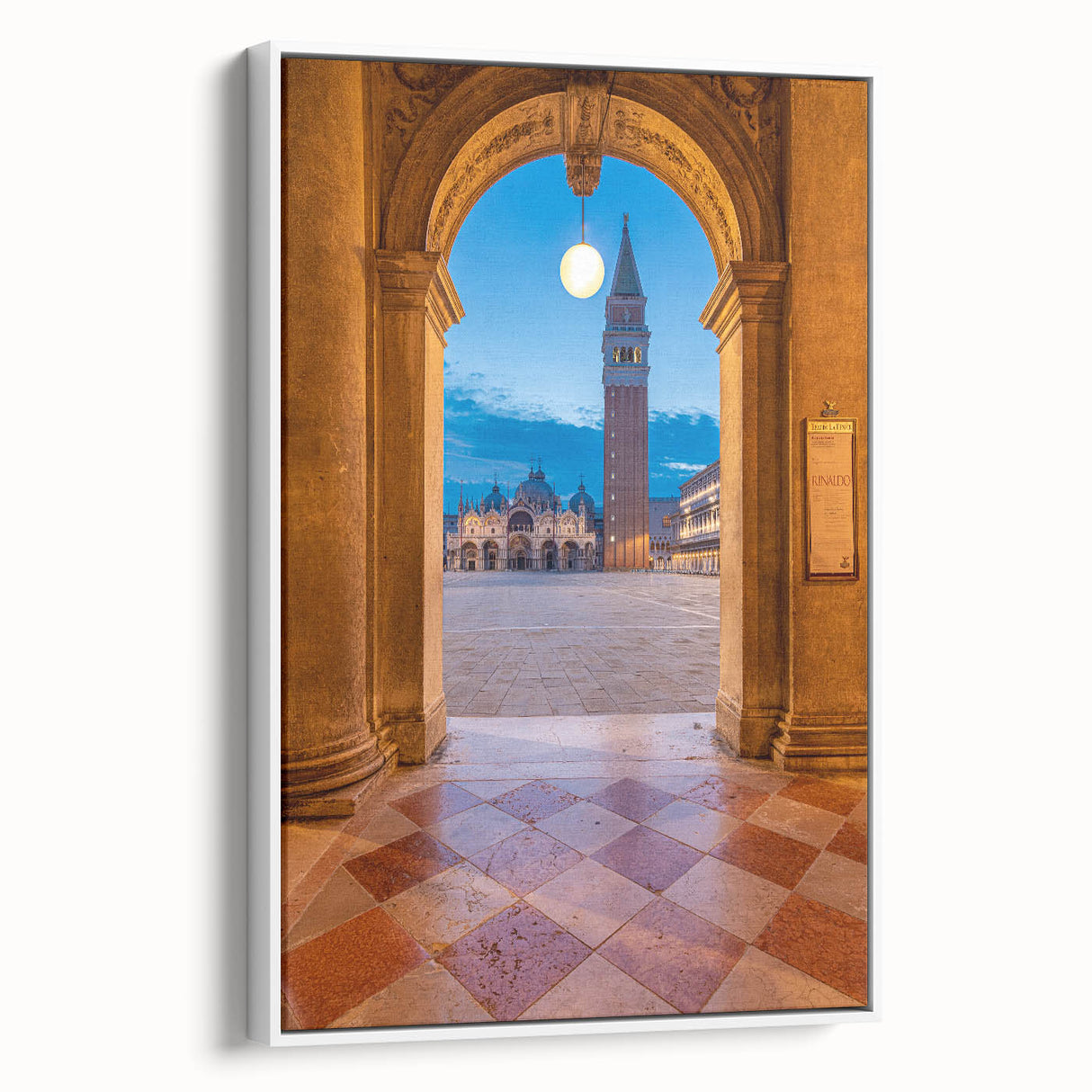 Vintage poster art of Venice with colorful imagery on a large framed canvas, ideal for living room decor.