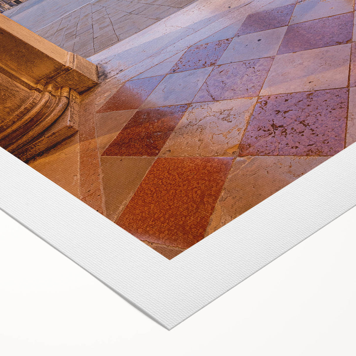 Art deco poster of Venice scenery in muted blue and orange tones on rolled canvas, suitable for dining room wall art.