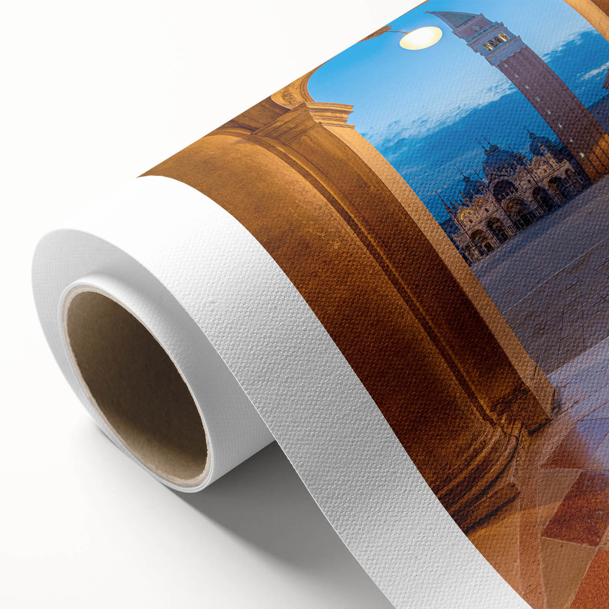 Art deco poster of Venice scenery in muted pastel shades on rolled canvas, ideal for nursery wall art.