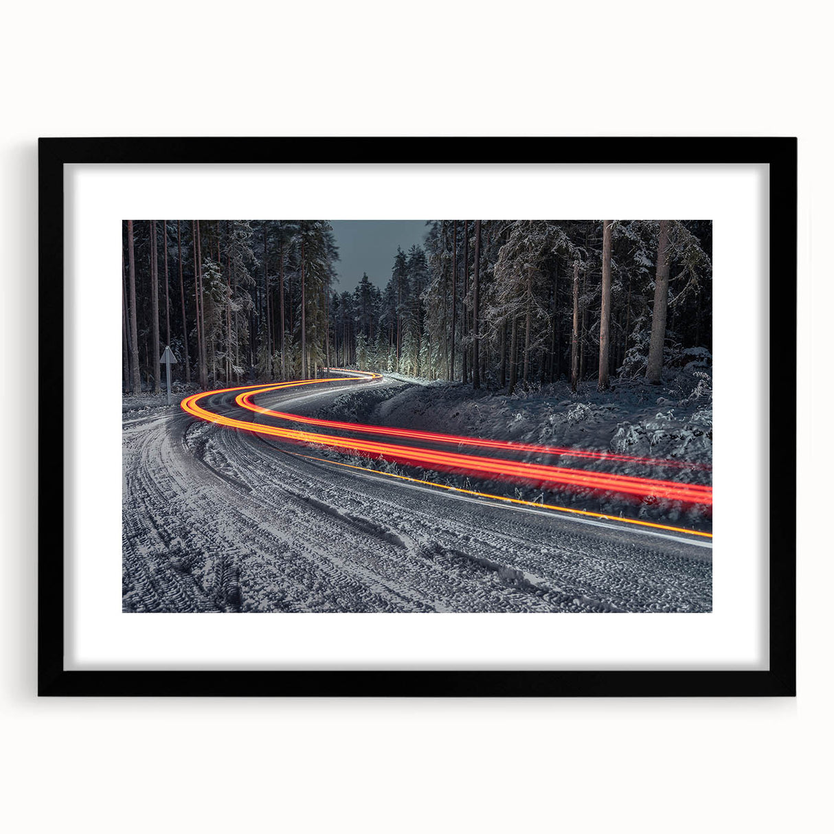 Extra large abstract art print featuring a colorful, textured depiction of a European scenery, framed in black.