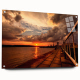 Large abstract wall art of a European scenery in Lithuania, rendered in soft blue and green tones on acrylic glass.