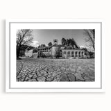 Textured abstract art print depicting a Montenegro scenery in muted earth tones, framed with a white mat.