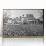 Art deco poster of Montenegro scenery in gold frame, acrylic print, suitable for modern art wall decor or nursery.