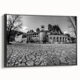 Black and white landscape art of Montenegro on framed canvas, ideal for bedroom decor with a vintage poster style.