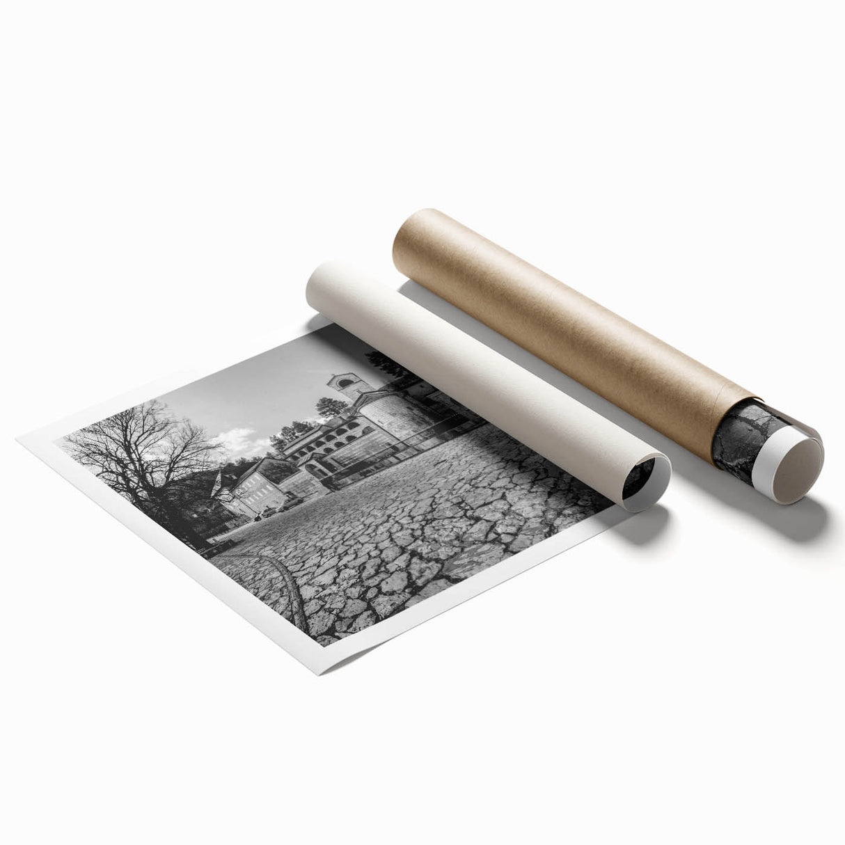 Extra large rolled print of a European Montenegro scenery with vibrant floral elements, ideal for classy bathroom wall art.