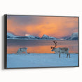 Black and white landscape art painting of a Norwegian scenery on framed canvas, suitable for bedroom decor.