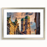 Extra large abstract art print featuring textured scenery of a European city in muted gray and silver tones.