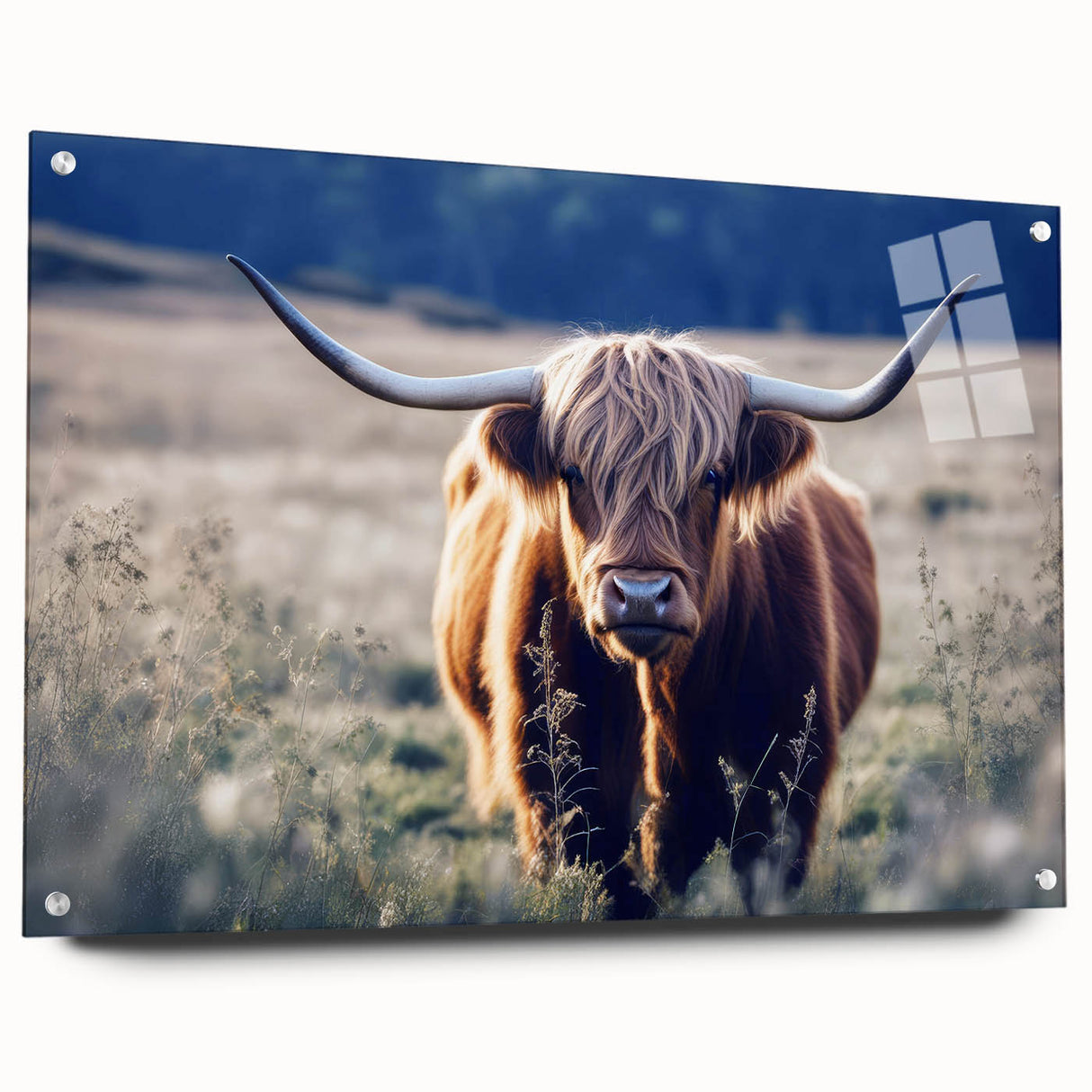 Acrylic print of a Scottish landscape in muted earth tones, suitable for bedroom or dining room decor.