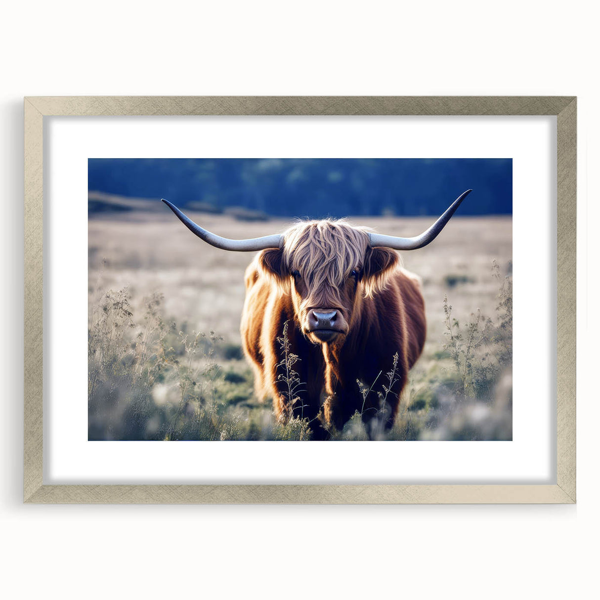 Abstract art print of a European scenery in textured strokes on a silver-framed canvas.