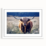 Textured art print of abstract Scottish landscape in muted earth tones on a white-framed mat, ideal for bedroom wall decor.