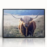 Large abstract wall art of a Scottish landscape in muted earth tones, framed in black acrylic, suitable for modern decor.