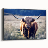 Black and white framed canvas of a Scottish landscape, ideal for bedroom wall art in a vintage poster style.