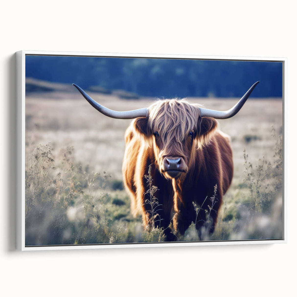 Vintage poster art of a Scottish landscape on extra large framed canvas, featuring colorful art in muted tones.