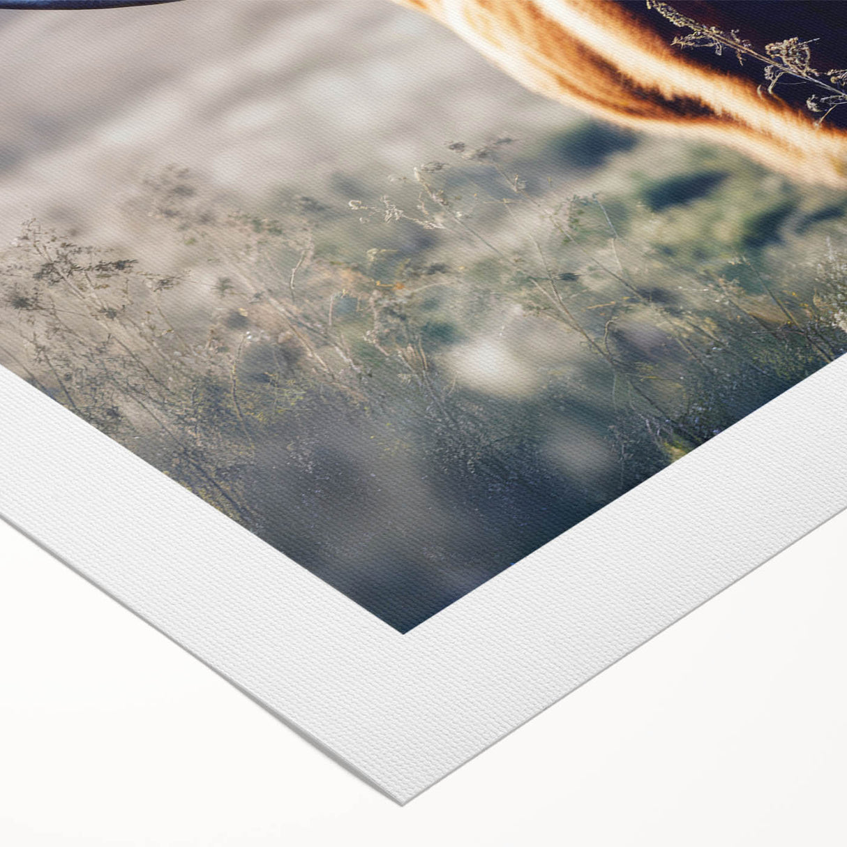 Art deco poster of a Scottish landscape in muted green and blue tones on rolled canvas, suitable for dining room decor.