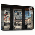 Acrylic print of Madrid skyline in muted earth tones, suitable for dining room decor.