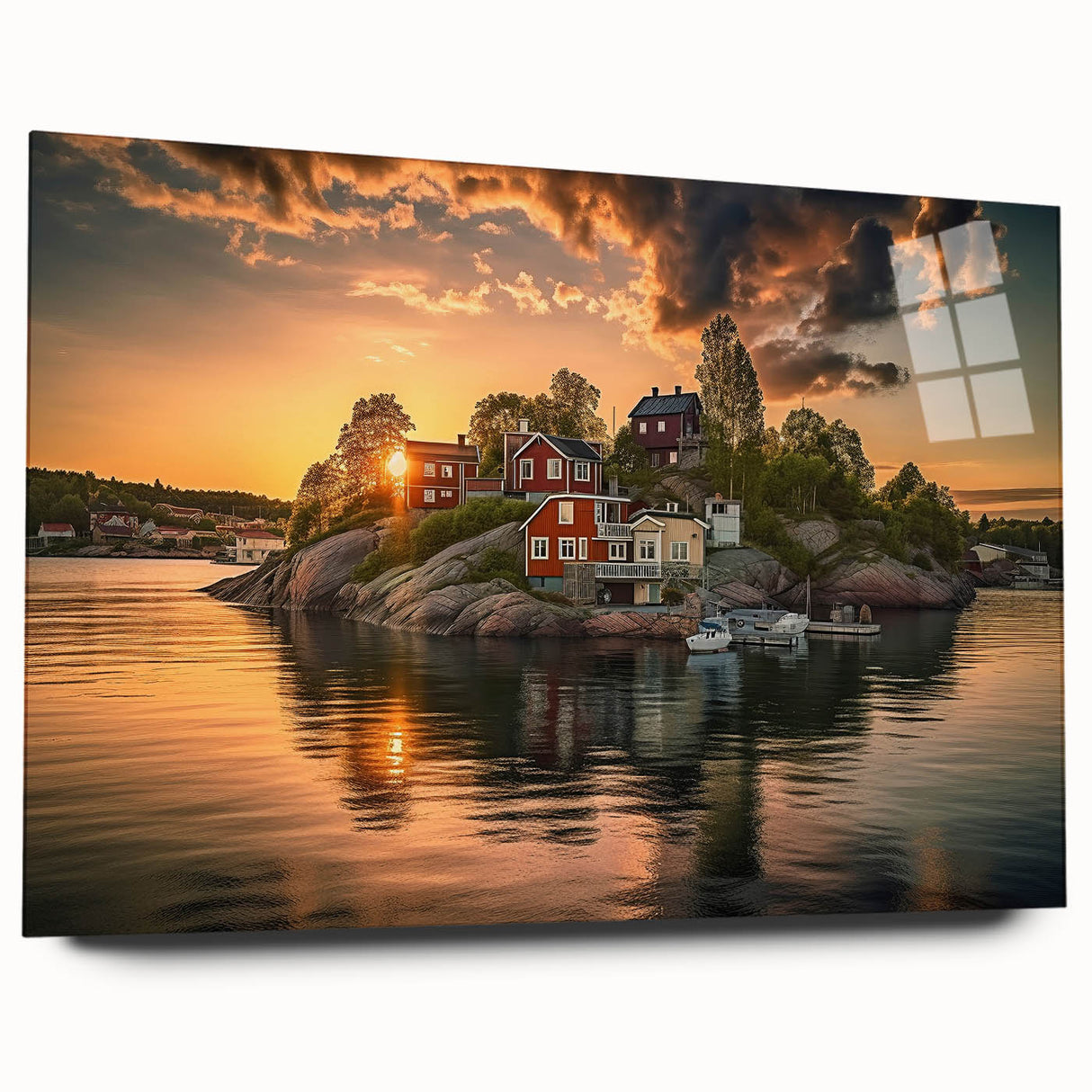 Acrylic print of a large abstract depiction of Stockholm, featuring cool blue and gray tones.