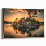 Framed canvas featuring a vintage-style landscape painting of Stockholm, with muted earth tones, ideal for bedroom wall art.