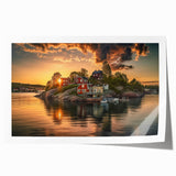 Extra large rolled print of Stockholm scenery with floral accents in muted colors, ideal for dining room wall art.
