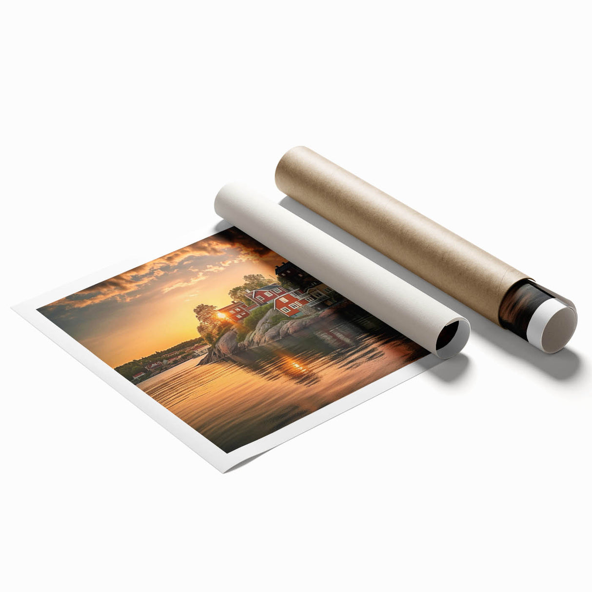 Extra large rolled print of Stockholm scenery with muted floral designs, ideal for classy bathroom wall art.