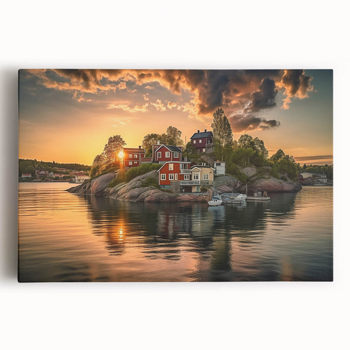 Black and white large art print of Stockholm's cityscape on stretched canvas, ideal for kitchen wall art.