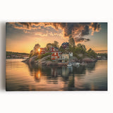 Black and white large art print of Stockholm's cityscape on stretched canvas, ideal for kitchen wall art.