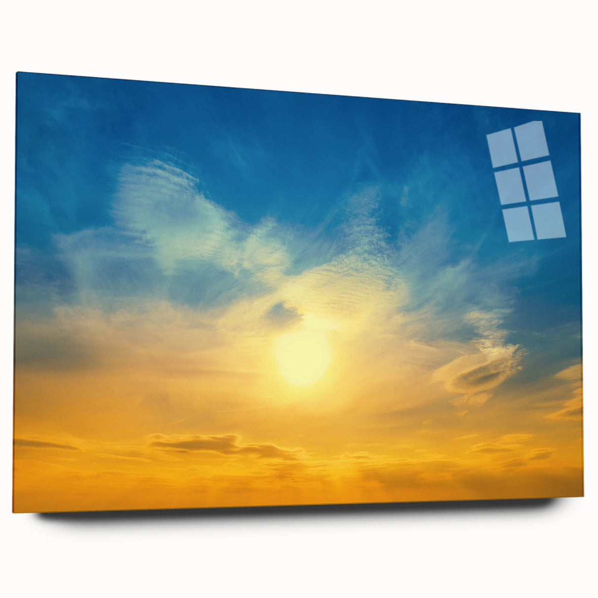 Large abstract wall art depicting a European scenery in muted earth tones on acrylic glass.