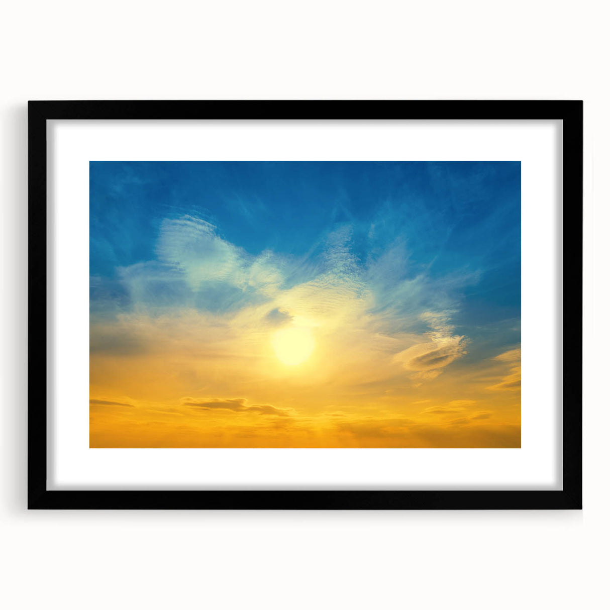 Extra large abstract art print of a vibrant, colorful Ukrainian landscape on textured canvas, framed in black.