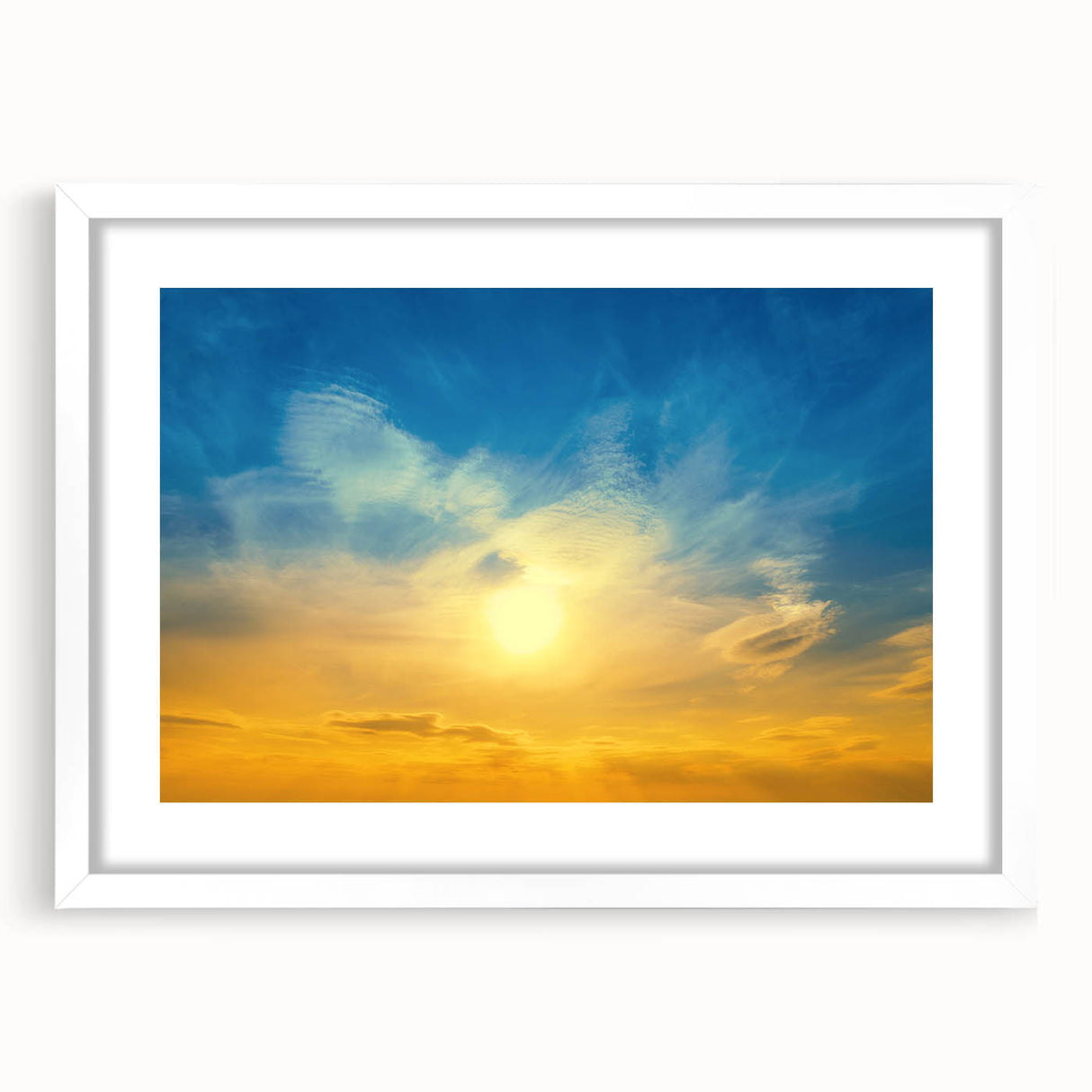 Abstract art print featuring blended blue and green hues on a framed canvas, suitable for dining room or bedroom decor.