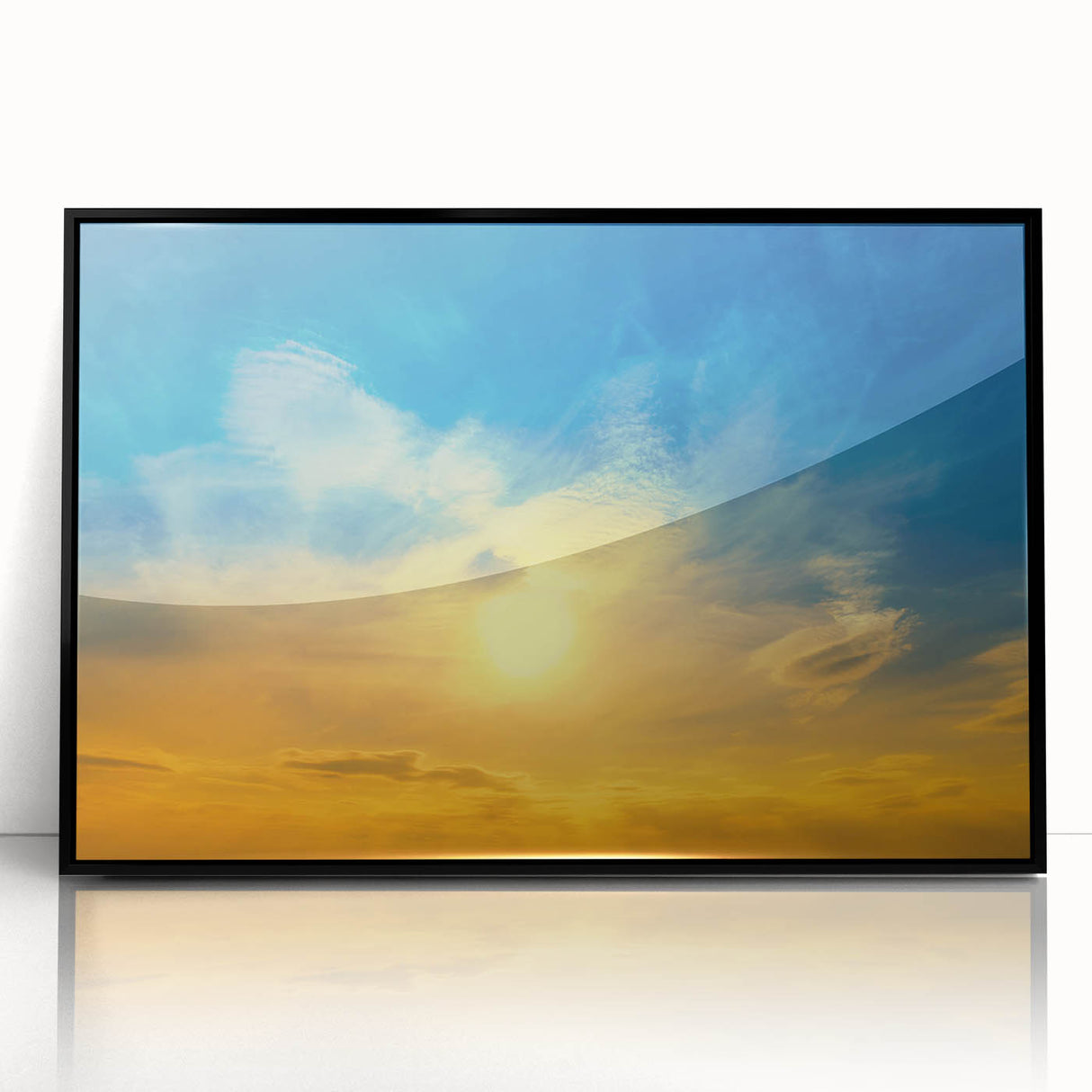 Large abstract wall art depicting a vibrant scene in Ukraine, framed in black acrylic, suitable for modern living room decor.