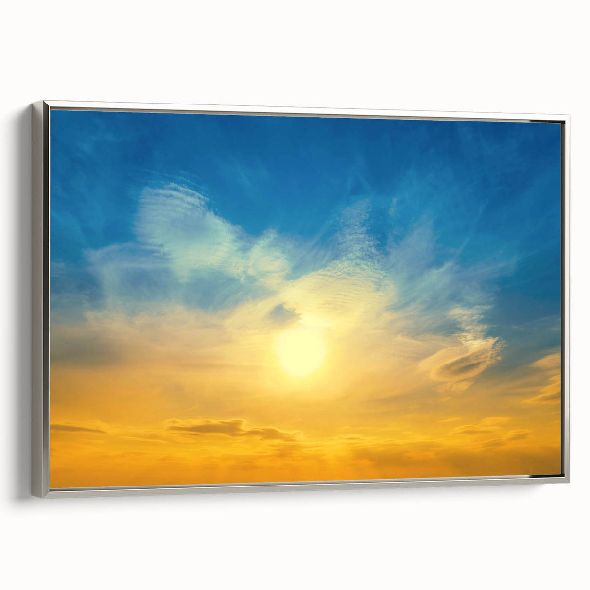 Landscape art painting of a European scenery on framed canvas, featuring a palette of muted greens and blues.
