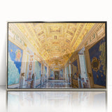 Mid-century modernist art of the Vatican scenery in muted earth tones on a silver-framed acrylic print.
