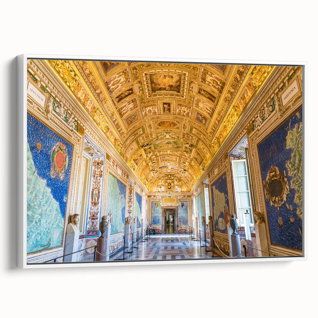 Vintage poster art of the Vatican with colorful details on a large framed canvas, ideal for living room decor.