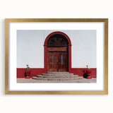 Extra large abstract art print depicting textured Baja California scenery in gold frame, ideal for living room decor.