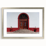Textured abstract art print depicting Baja California scenery in earthy tones on a silver-framed mat.