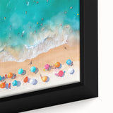 Framed canvas depicting a textured, colorful Cancun scenery in black, ideal for extra large living room wall art.