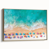 Framed canvas featuring a vintage-style landscape painting of Cancun with muted gold and black tones.