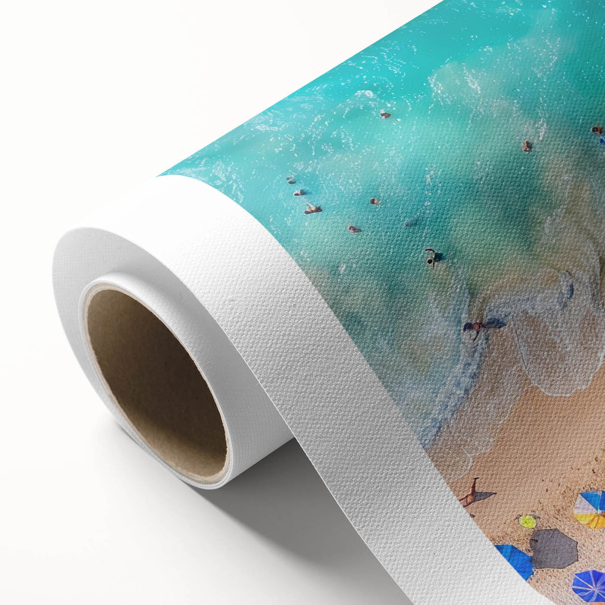 Art deco poster of Cancun scenery on rolled canvas, featuring pastel shades, ideal for nursery wall art or dining room.