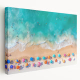 Large stretched canvas depicting a scenic Cancun landscape with vibrant blues and greens, ideal for kitchen wall art.